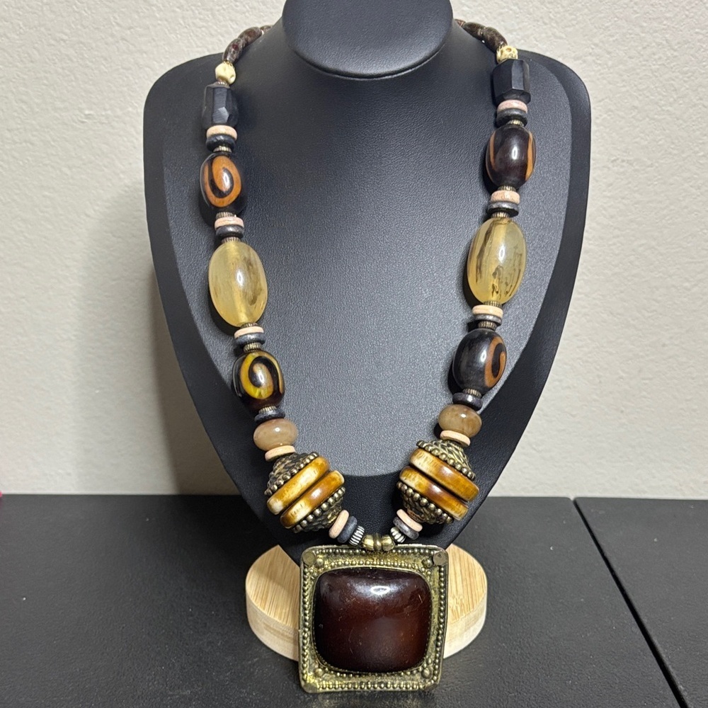Unique Chunky Beaded Artisan Statement Necklace - image 1